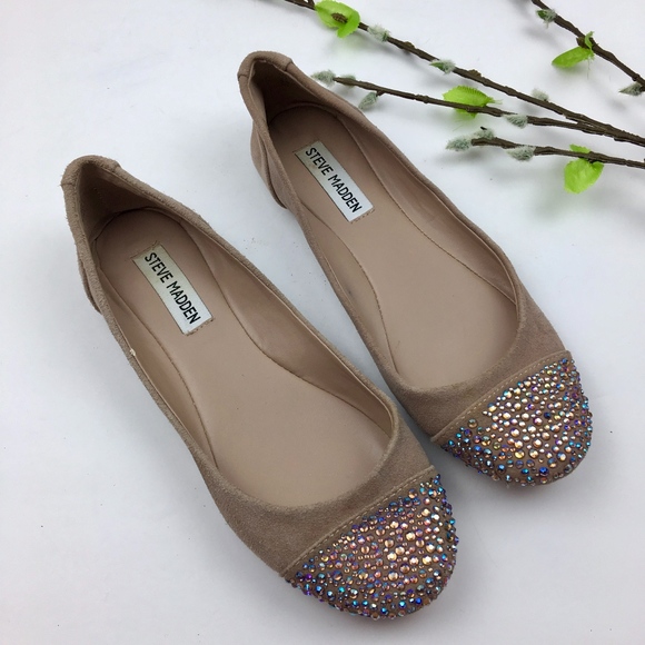 Steve Madden Shoes - STEVE MADDEN "Kaleb" Nude Suede Rhinestone Flats 7